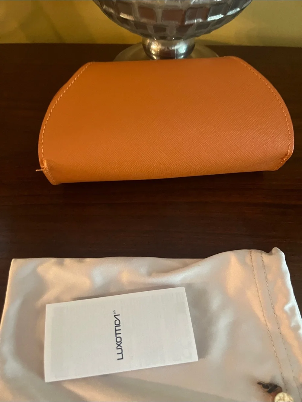Tory Burch Burnt Orange Faux Leather Sunglasses Case with GoldtoneLogo Medallion